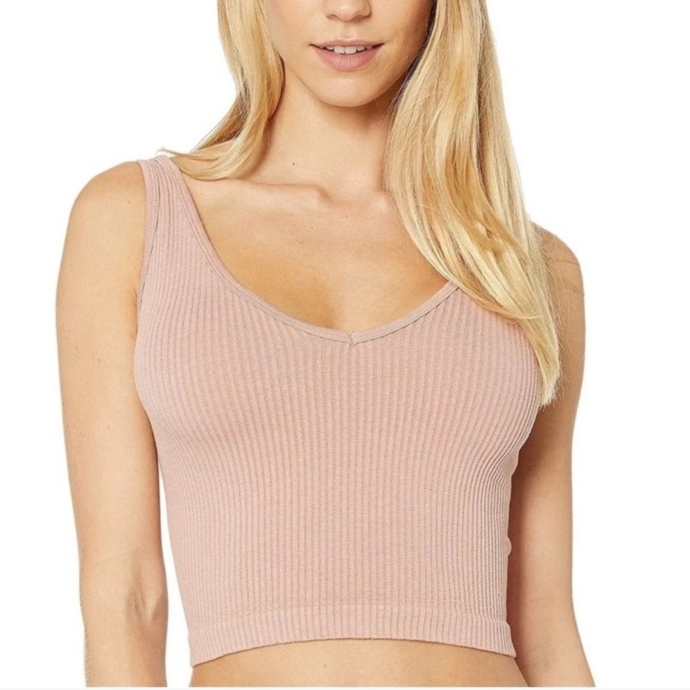 Free People Beige Ribbed Brami Crop Top Medium/‎ Large